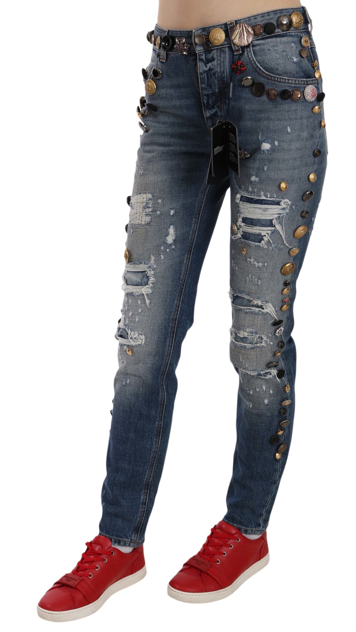 Dolce & Gabbana Distressed Verzierte Knöpfe Denim-Hose Jeans