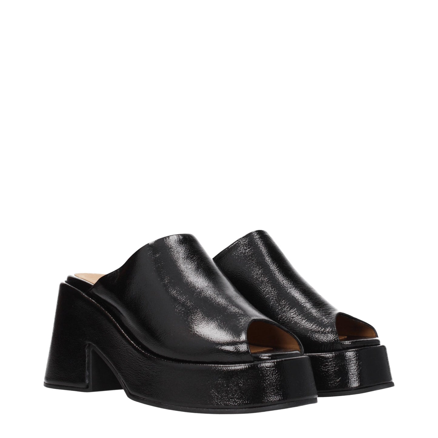 Ganni Schwarze Lederpantoffeln Sandalen