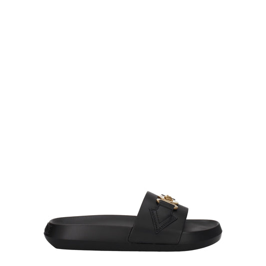 Versace Schwarze Lederpantoffeln Sandalen