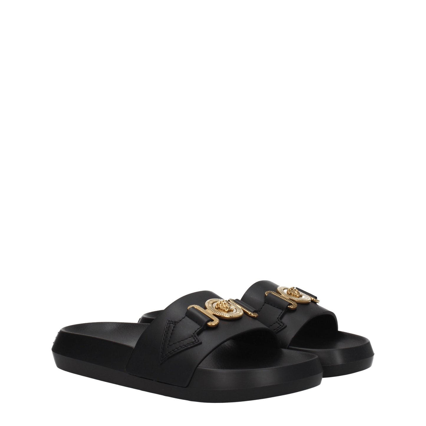 Versace Schwarze Lederpantoffeln Sandalen