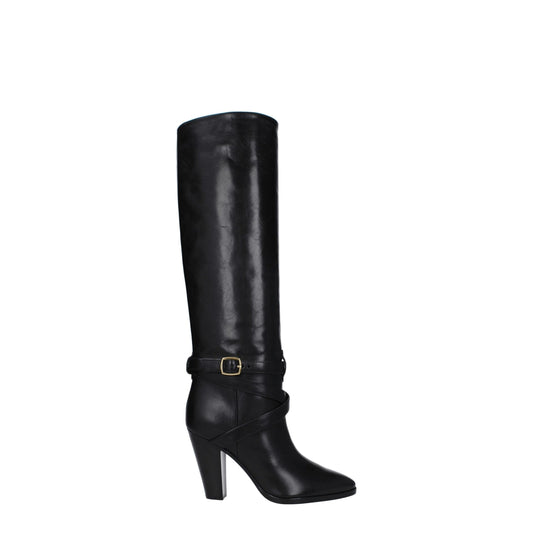 Celine Schwarze Lederstiefel mit hohem Absatz