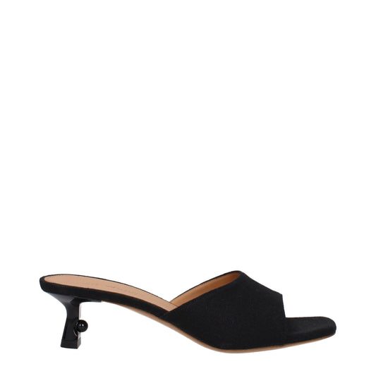 Off-White Flache Sandalen aus schwarzem Leinen