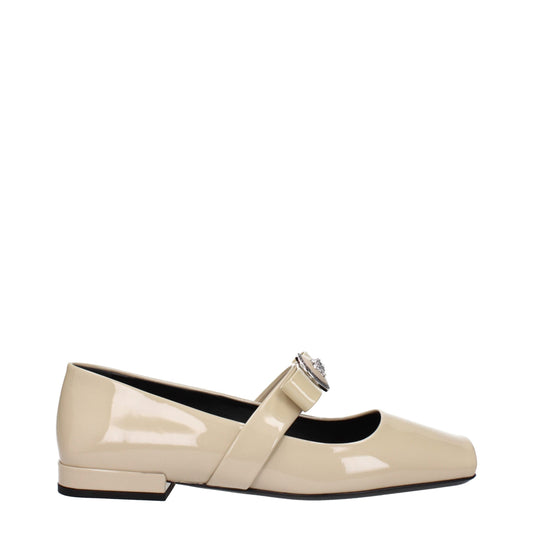 Versace Beigefarbene Leder-Ballett-Flats