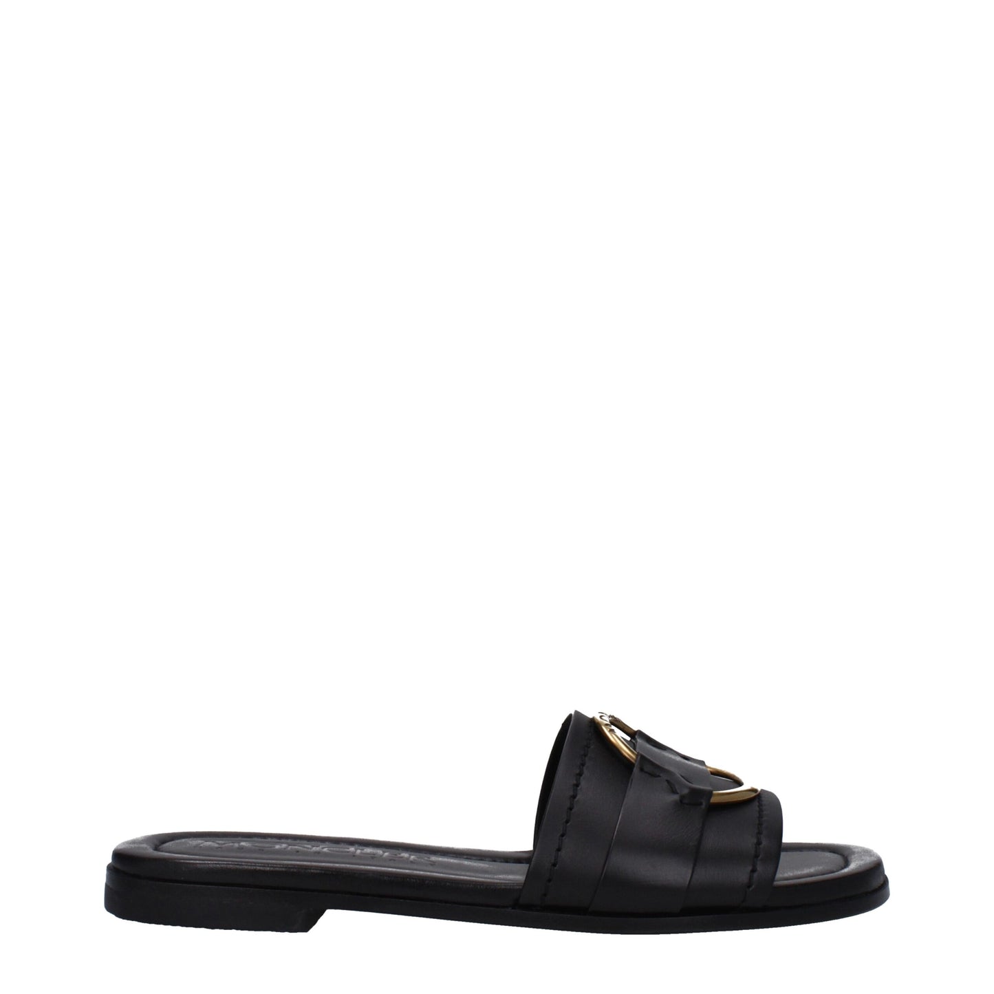 Moncler Schwarze Lederpantoffeln Sandalen