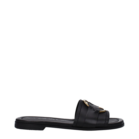 Moncler Schwarze Lederpantoffeln Sandalen