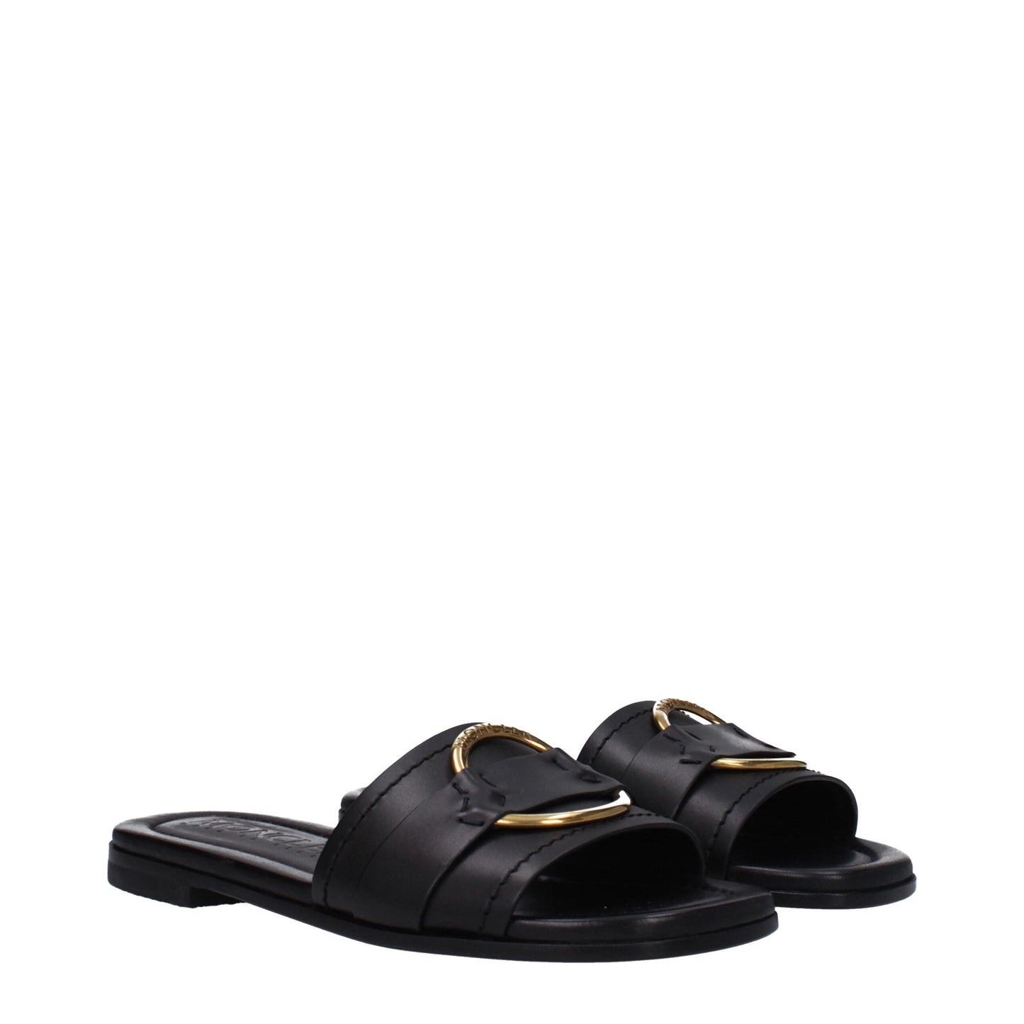 Moncler Schwarze Lederpantoffeln Sandalen
