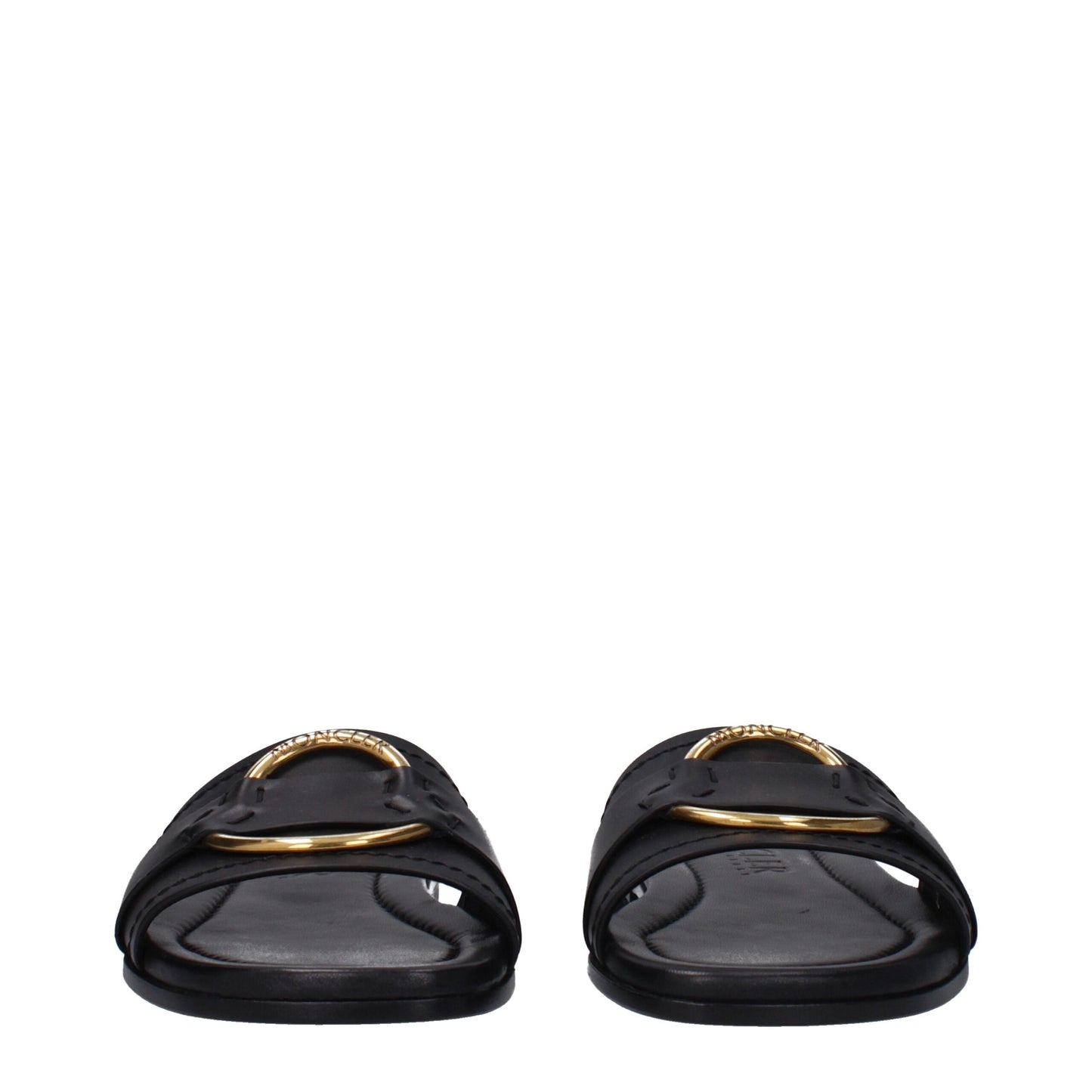 Moncler Schwarze Lederpantoffeln Sandalen