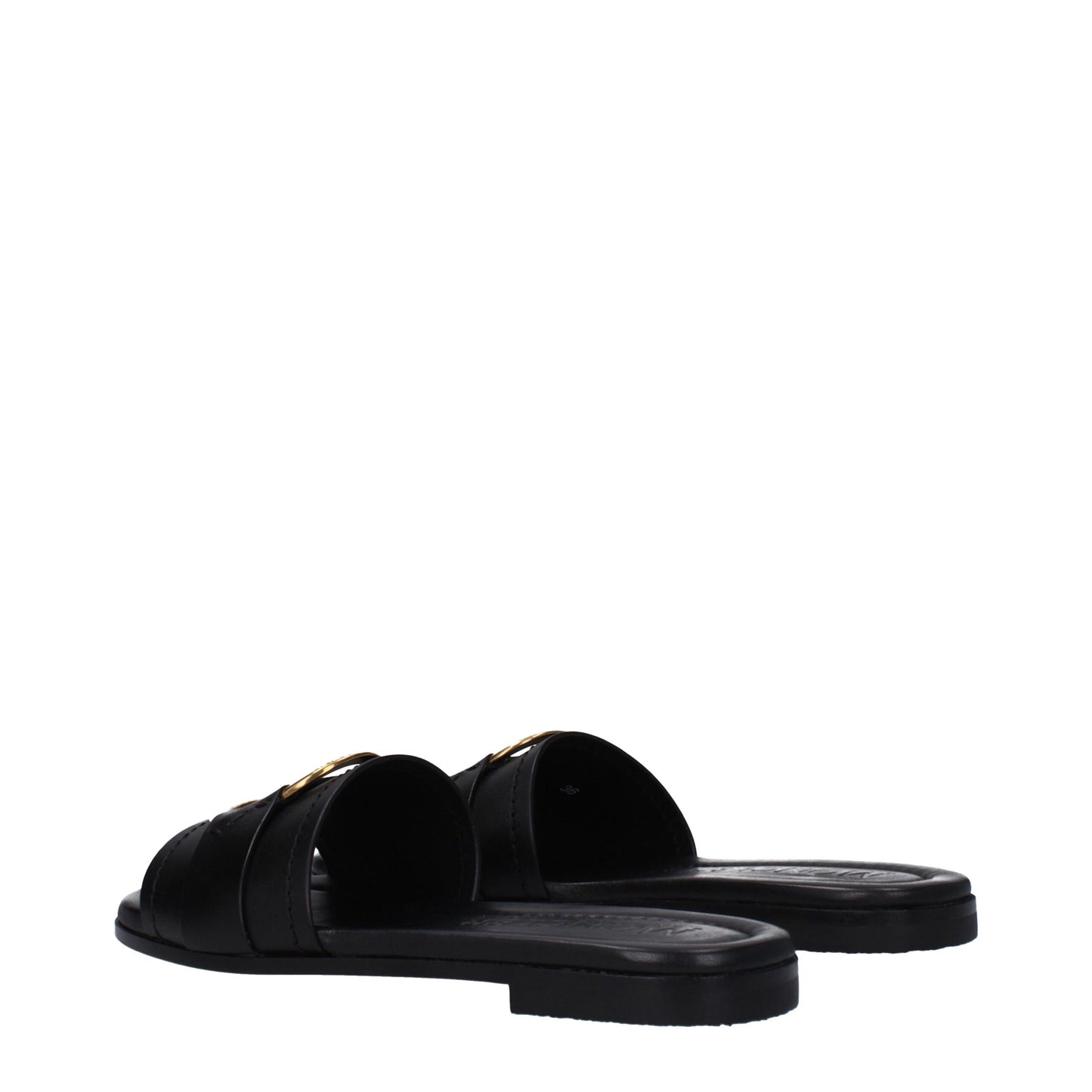 Moncler Schwarze Lederpantoffeln Sandalen