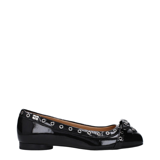 Ganni Schwarze Leder-Ballett-Flats