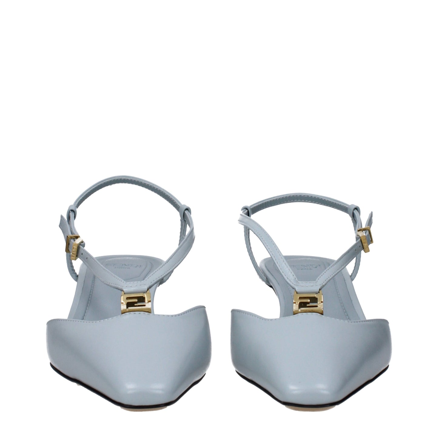 Fendi Flache Sandalen aus Leder in Hellblau