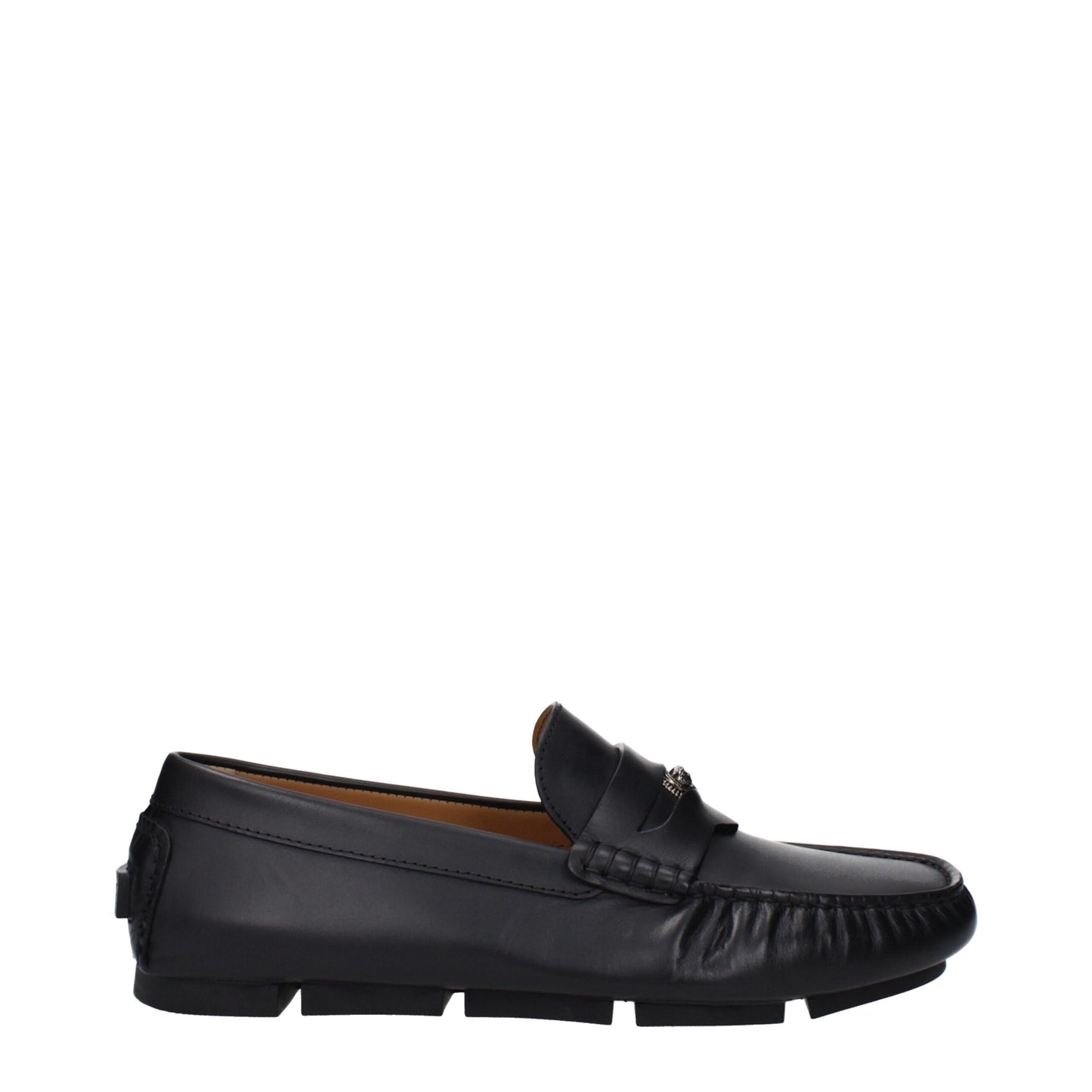 Versace Schwarze Leder Slipper