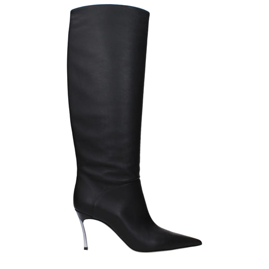 Casadei Schwarze Lederstiefel mit hohem Absatz