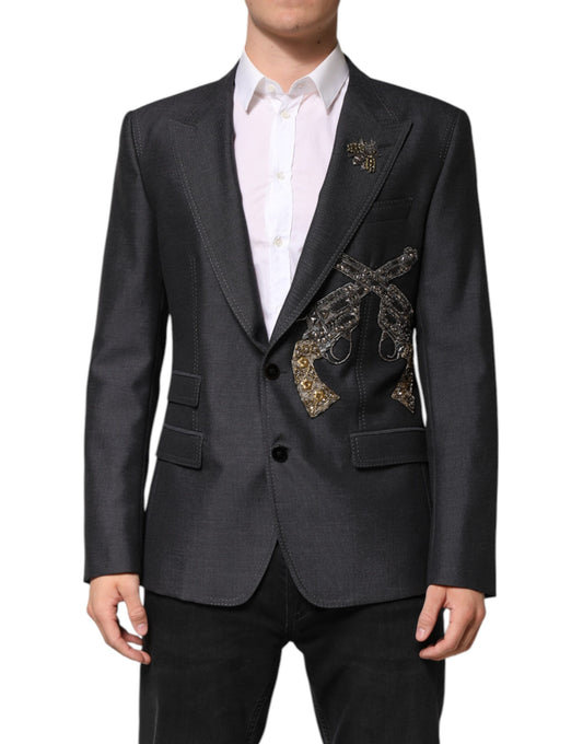 Dolce & Gabbana Dunkelgrauer Mantel mit Bienenstickerei SICILIA Blazer