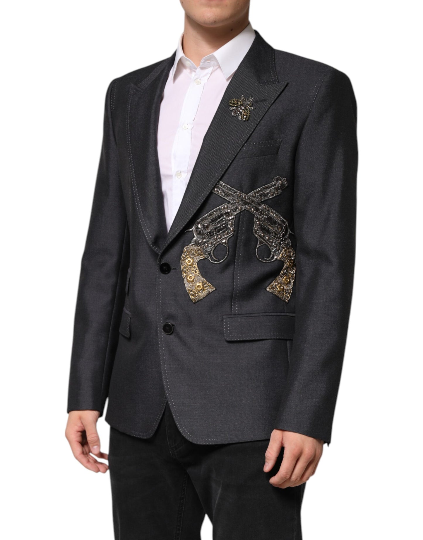 Dolce & Gabbana Dunkelgrauer Mantel mit Bienenstickerei SICILIA Blazer