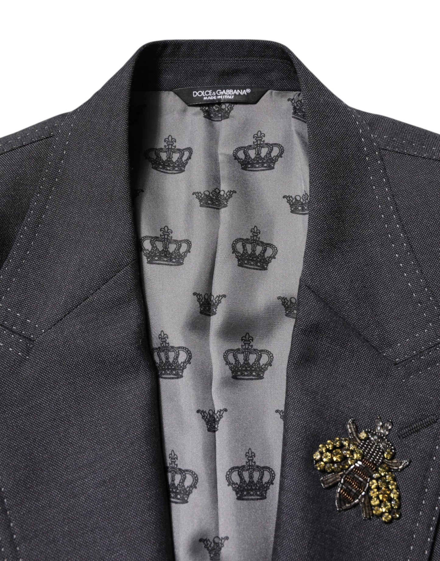 Dolce & Gabbana Dunkelgrauer Mantel mit Bienenstickerei SICILIA Blazer