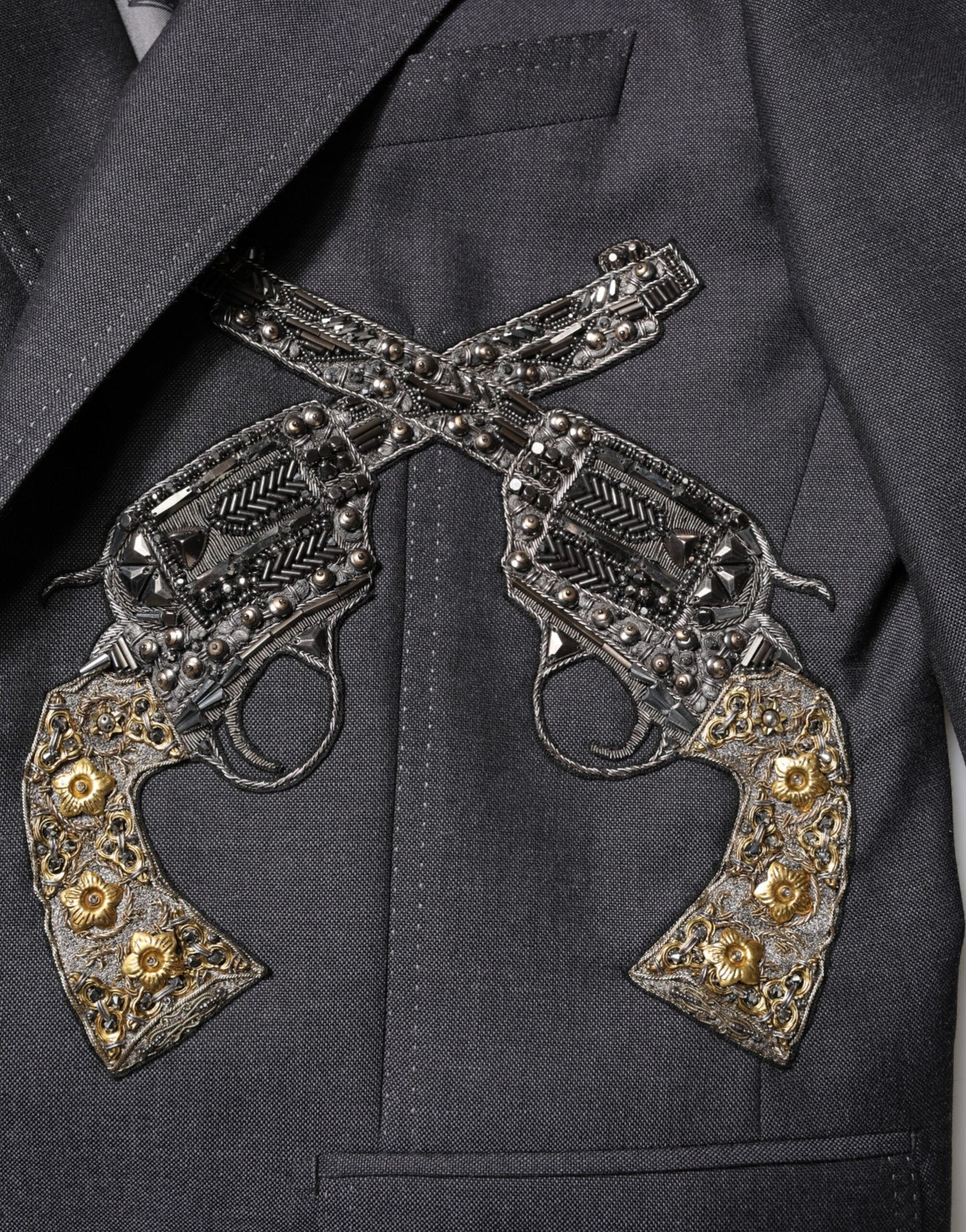 Dolce & Gabbana Dunkelgrauer Mantel mit Bienenstickerei SICILIA Blazer