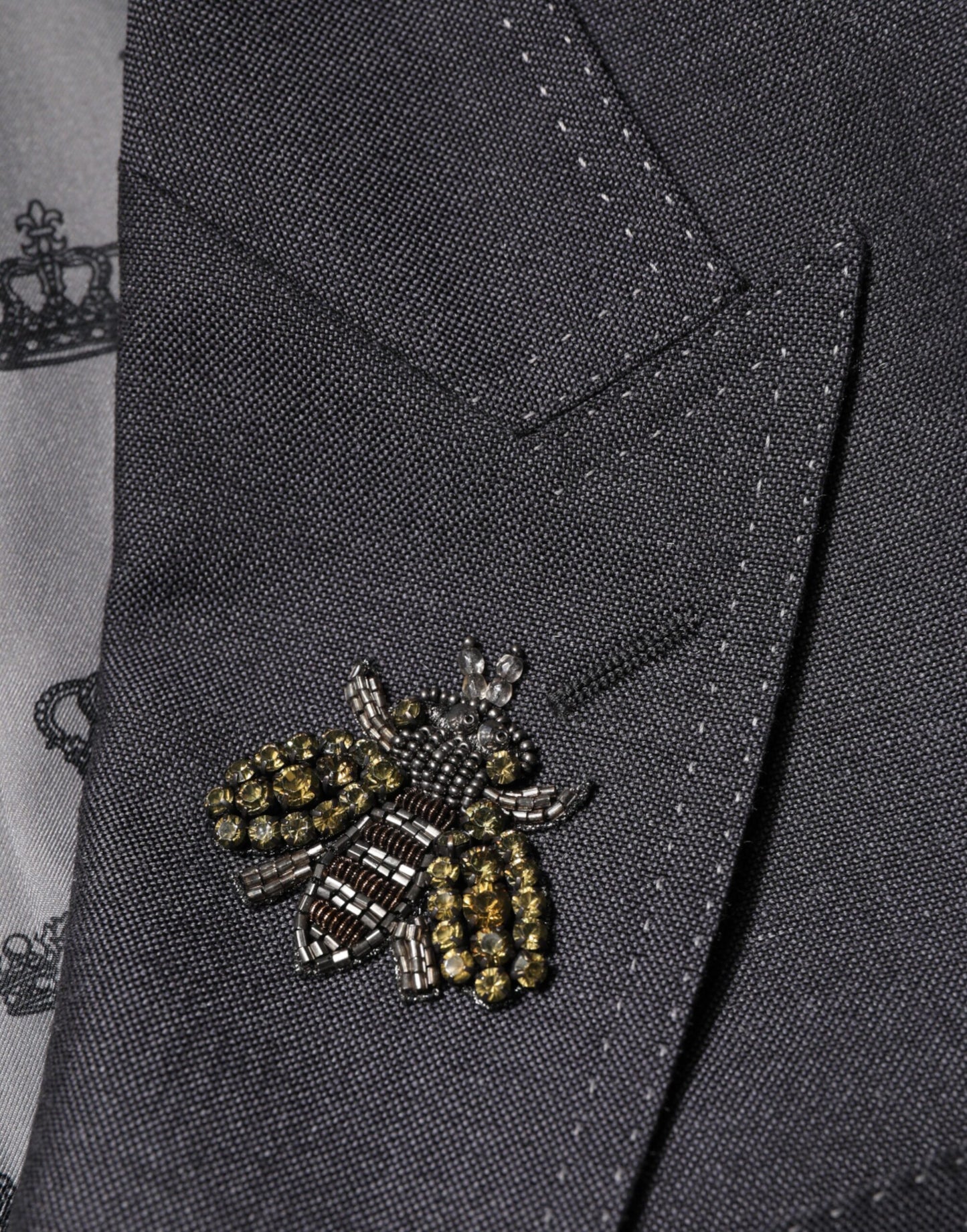 Dolce & Gabbana Dunkelgrauer Mantel mit Bienenstickerei SICILIA Blazer