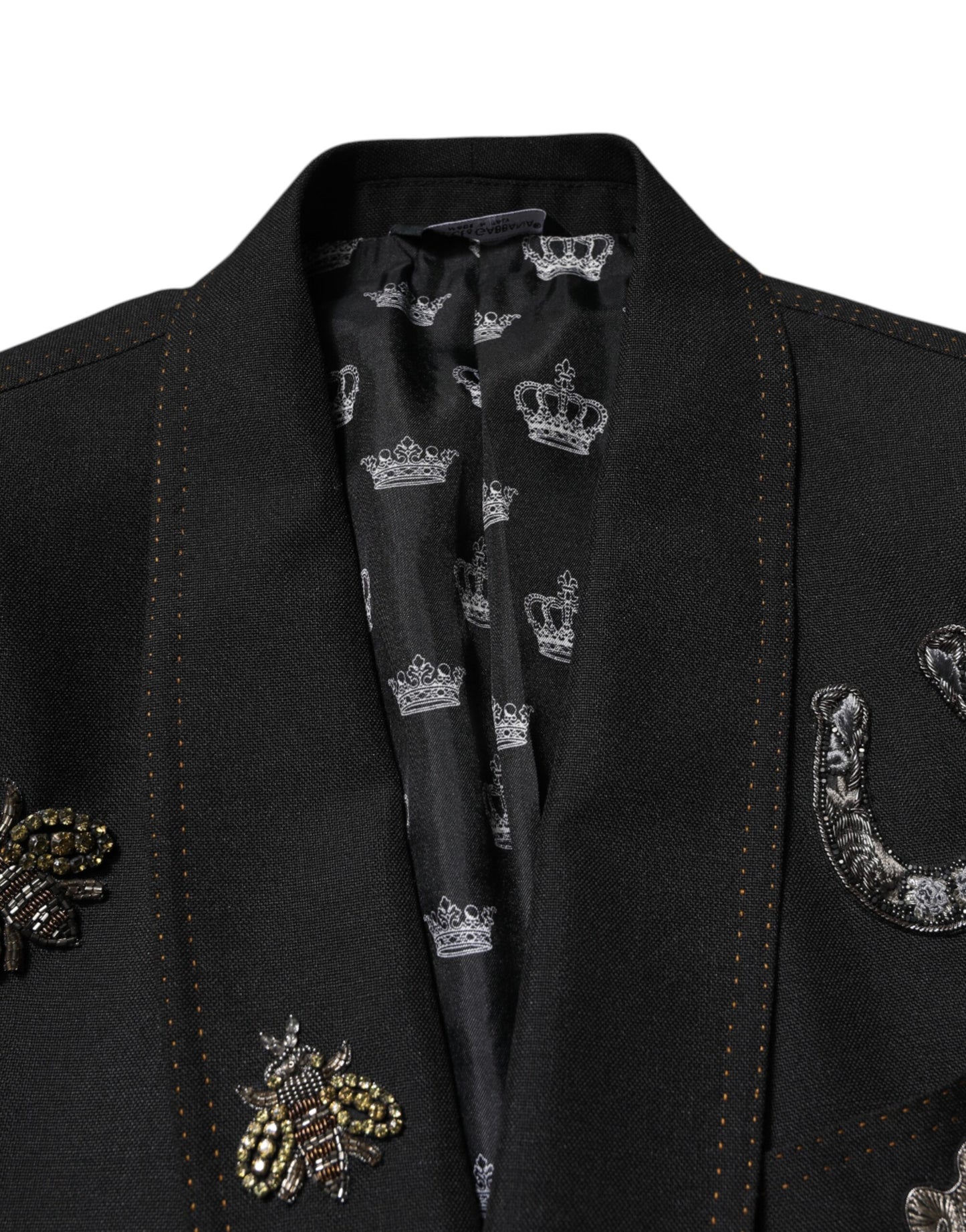 Dolce & Gabbana Schwarzer Anzugmantel mit Bienenkrone und Blazer
