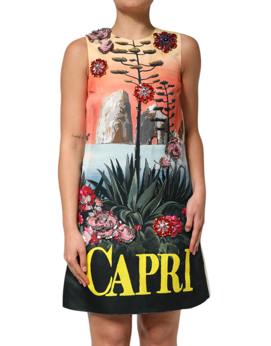 Dolce & Gabbana Multicolor Kristallverziertes A-Linien-Minikleid