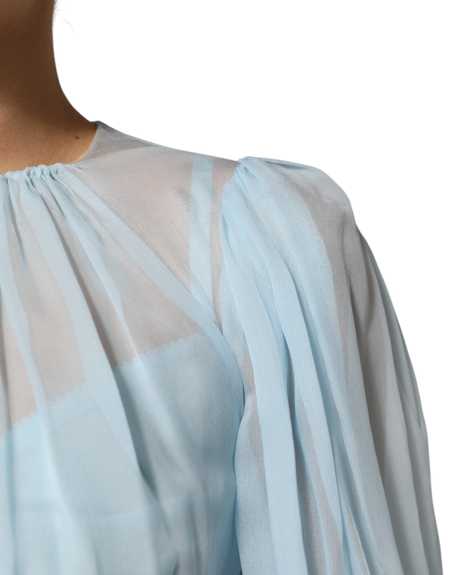 Dolce & Gabbana Fuchsia Hellblaues zweifarbiges Midikleid aus Seide