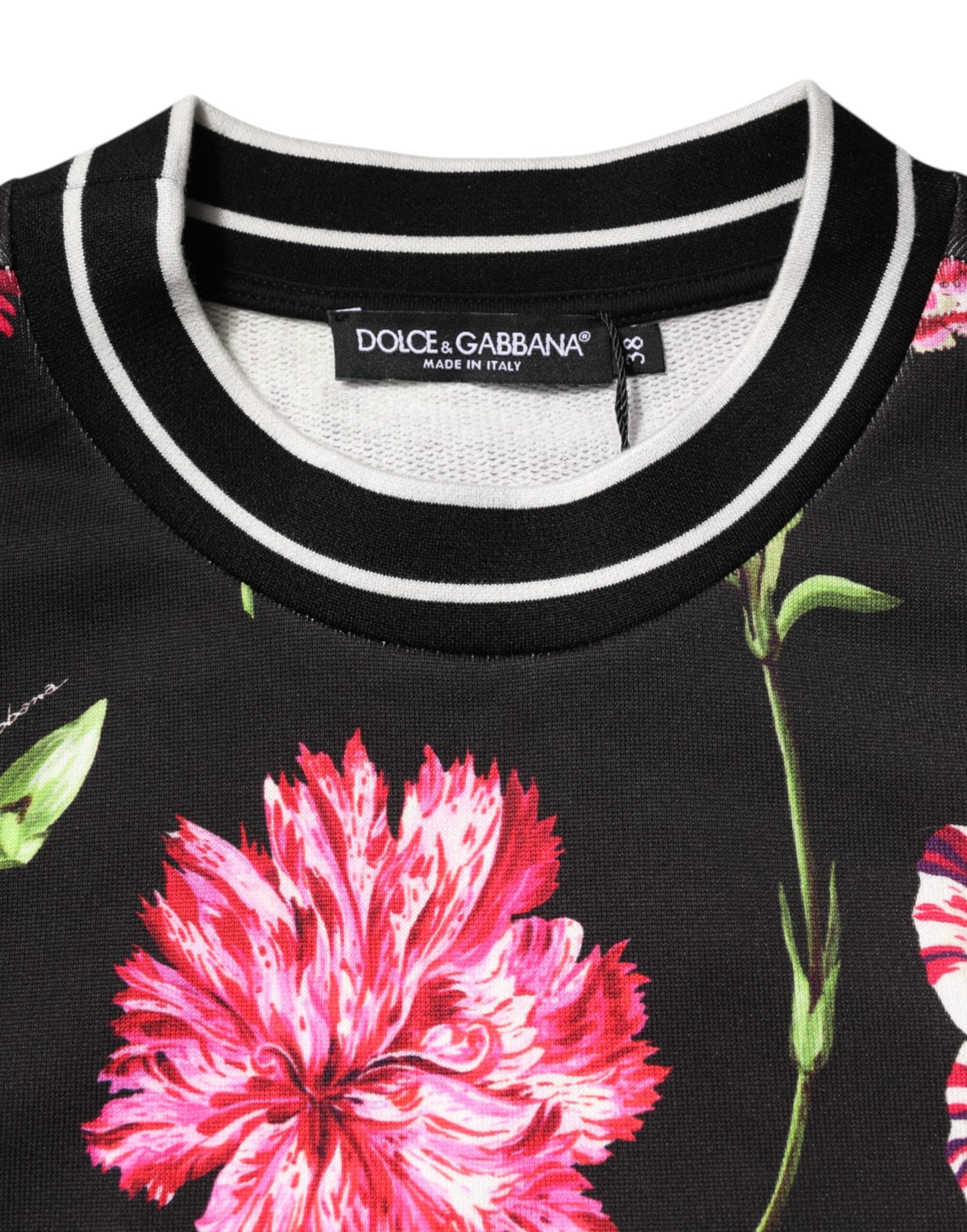 Dolce & Gabbana Schwarzes Baumwoll-Top mit Blumendruck und kurzen Ärmeln