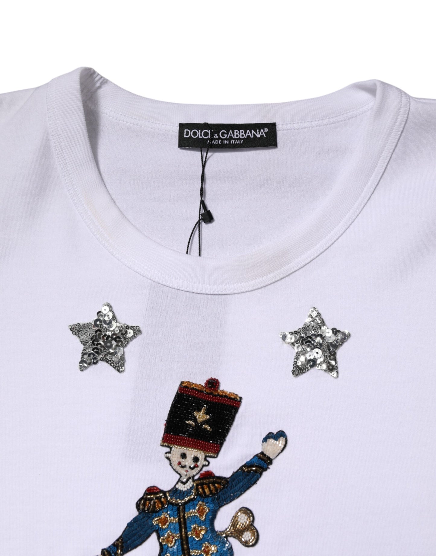 Dolce & Gabbana Weißes Baumwoll-T-Shirt mit Paillettenverzierung