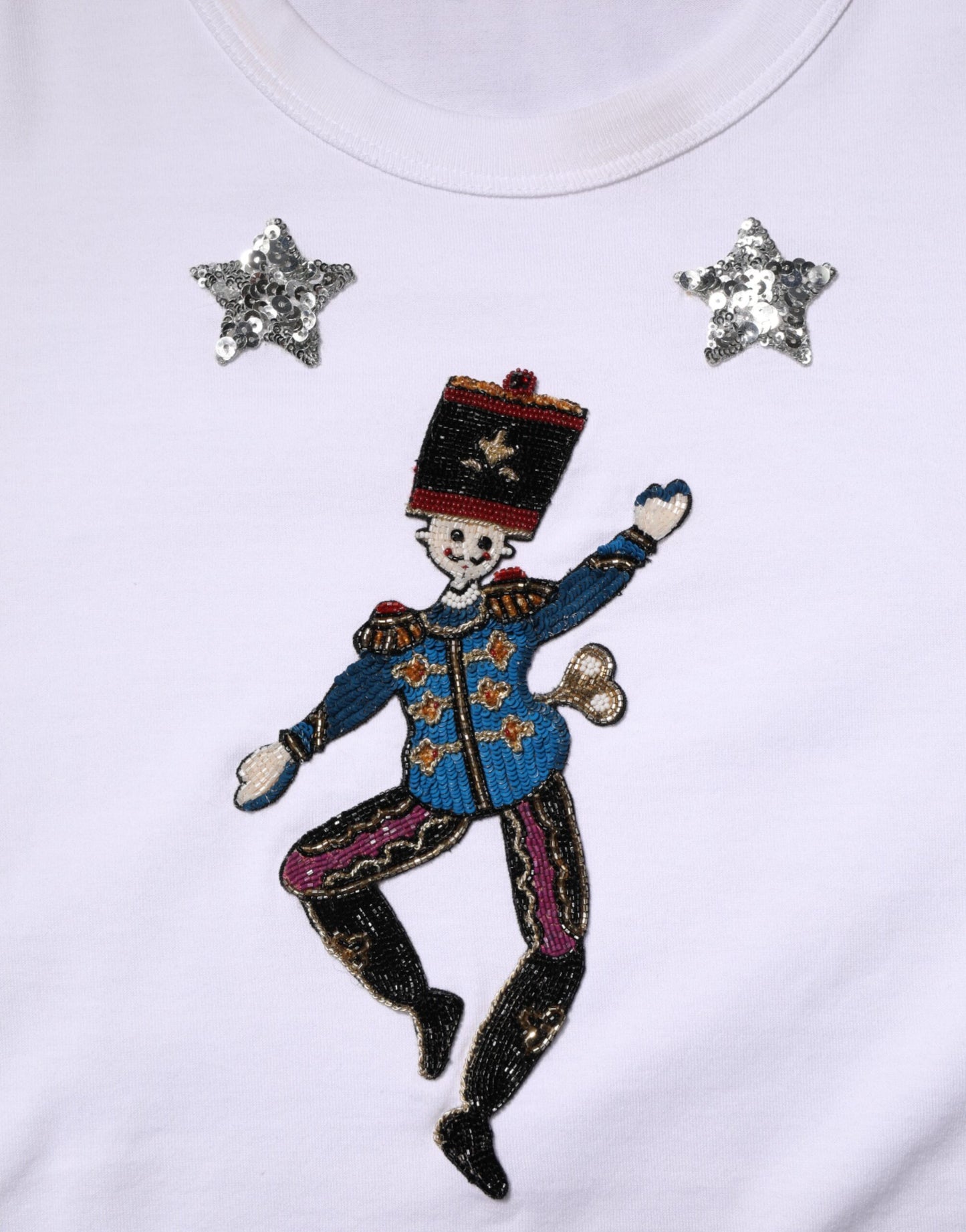 Dolce & Gabbana Weißes Baumwoll-T-Shirt mit Paillettenverzierung
