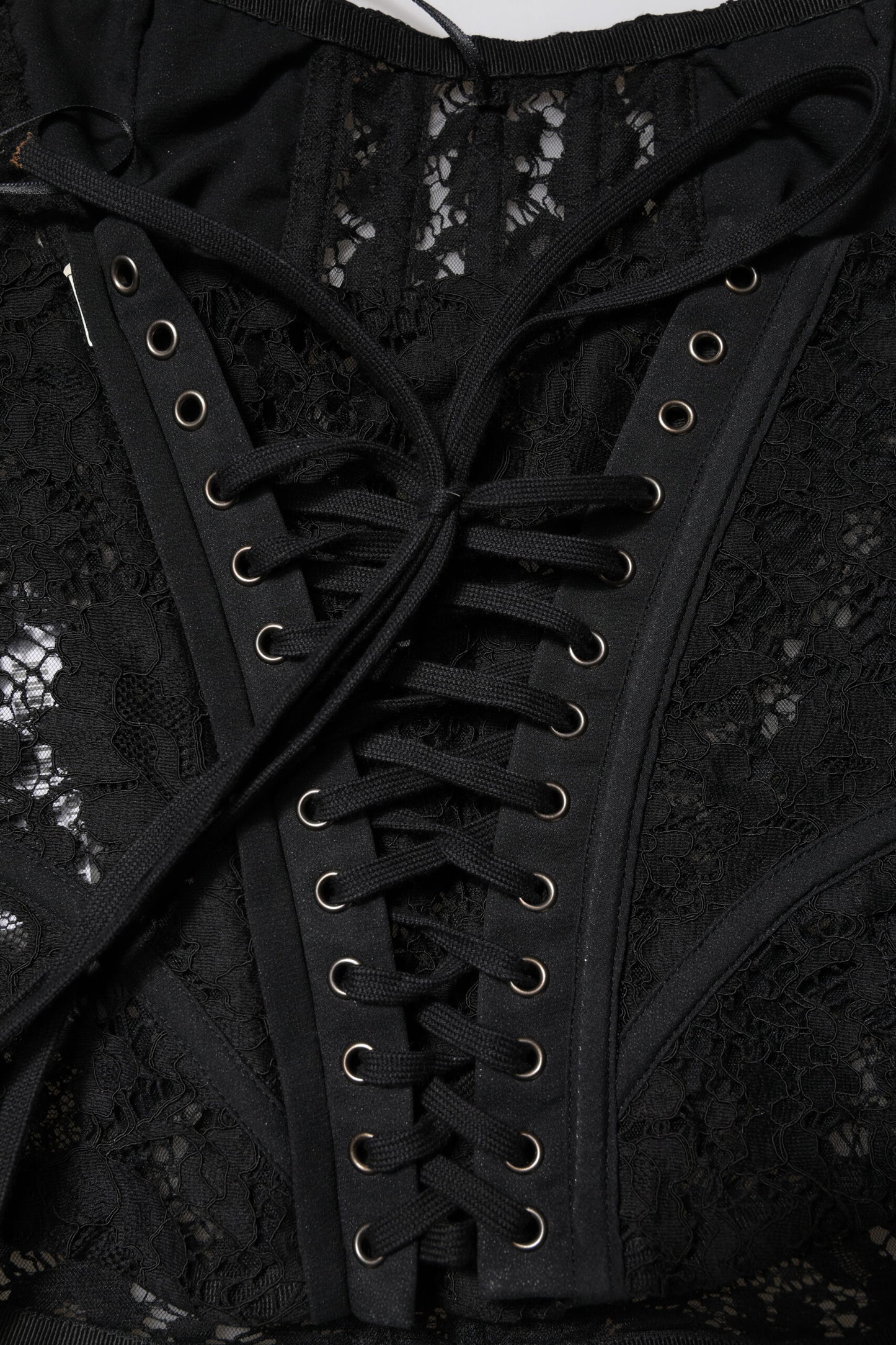 Dolce & Gabbana Schwarzes trägerloses Bustier mit floraler Spitze und Cropped Top