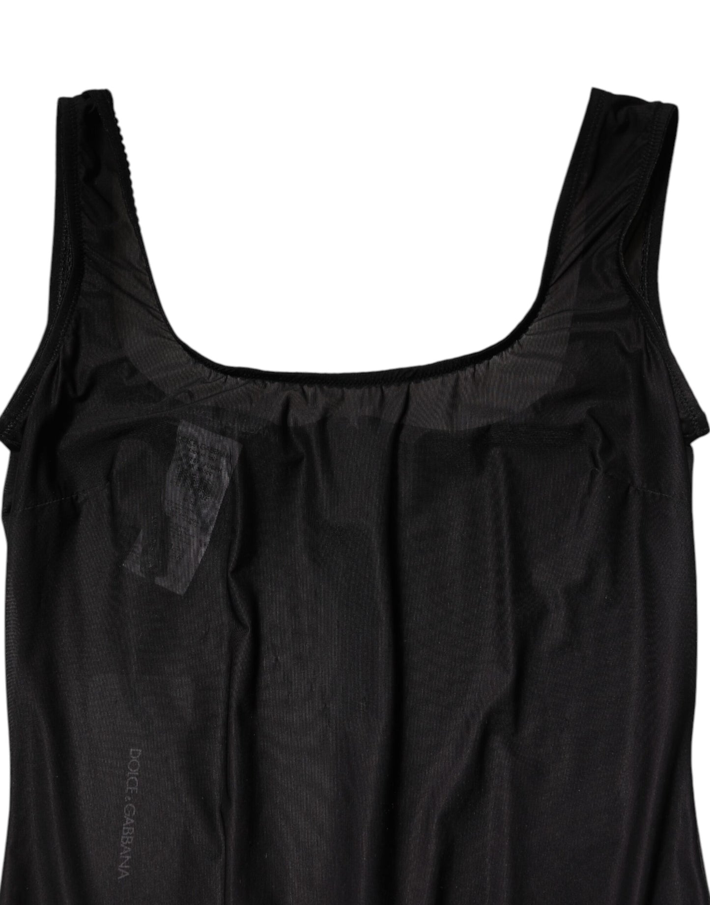 Dolce & Gabbana Schwarzes ärmelloses Nylon-Tank-Top mit Rundhalsausschnitt
