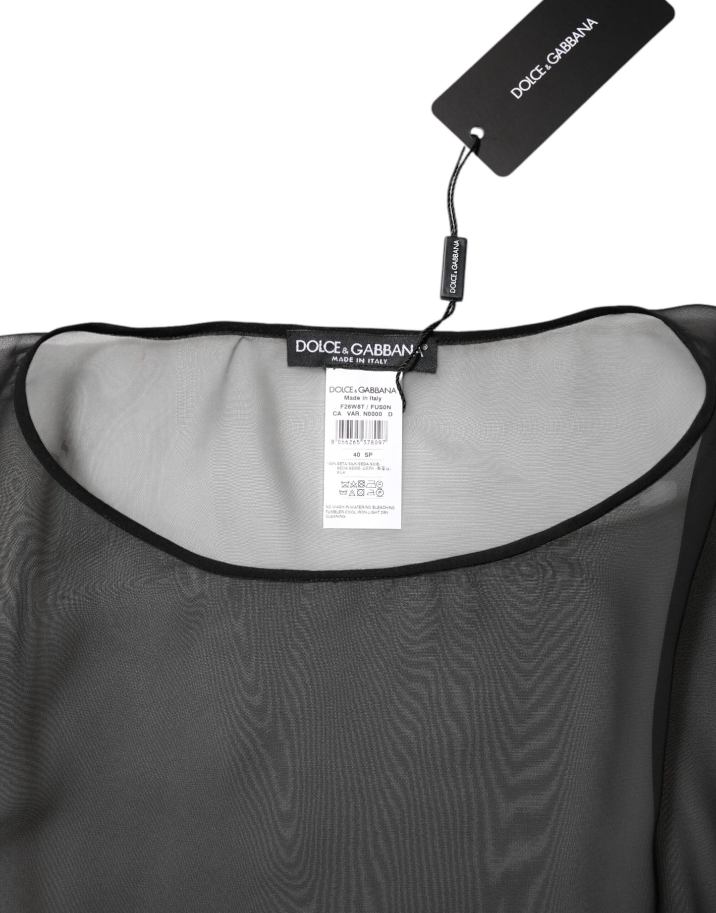 Dolce & Gabbana Schwarzes See-Through-Seiden-Chiffon-Spitzenblusentop