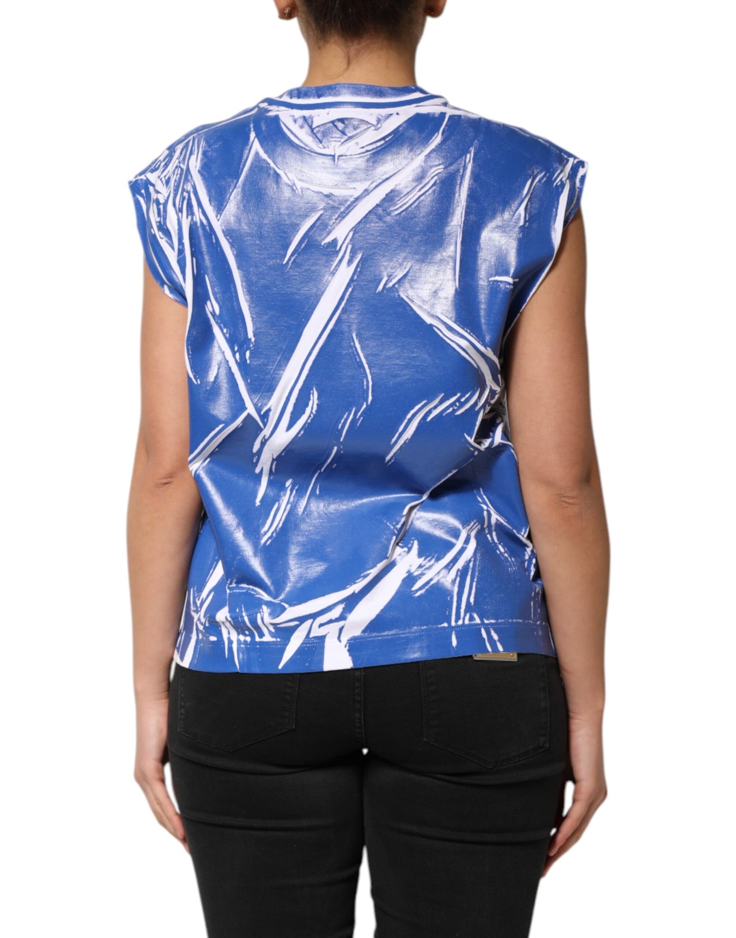 Dolce & Gabbana Blau Weiß Baumwolle Logo Plaque Frauen Tank Top