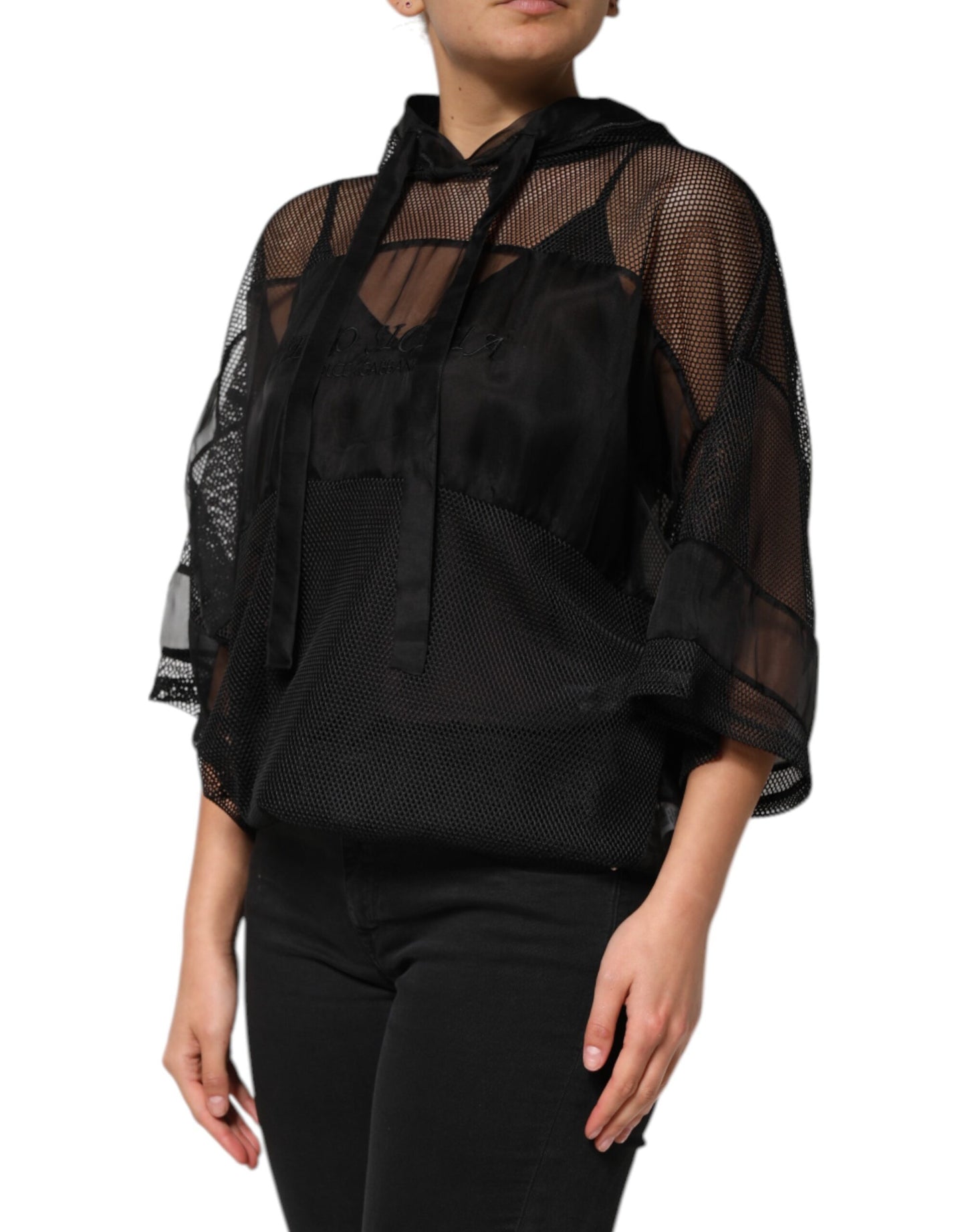 Dolce & Gabbana Schwarzer Pullover mit durchsichtiger Kapuze