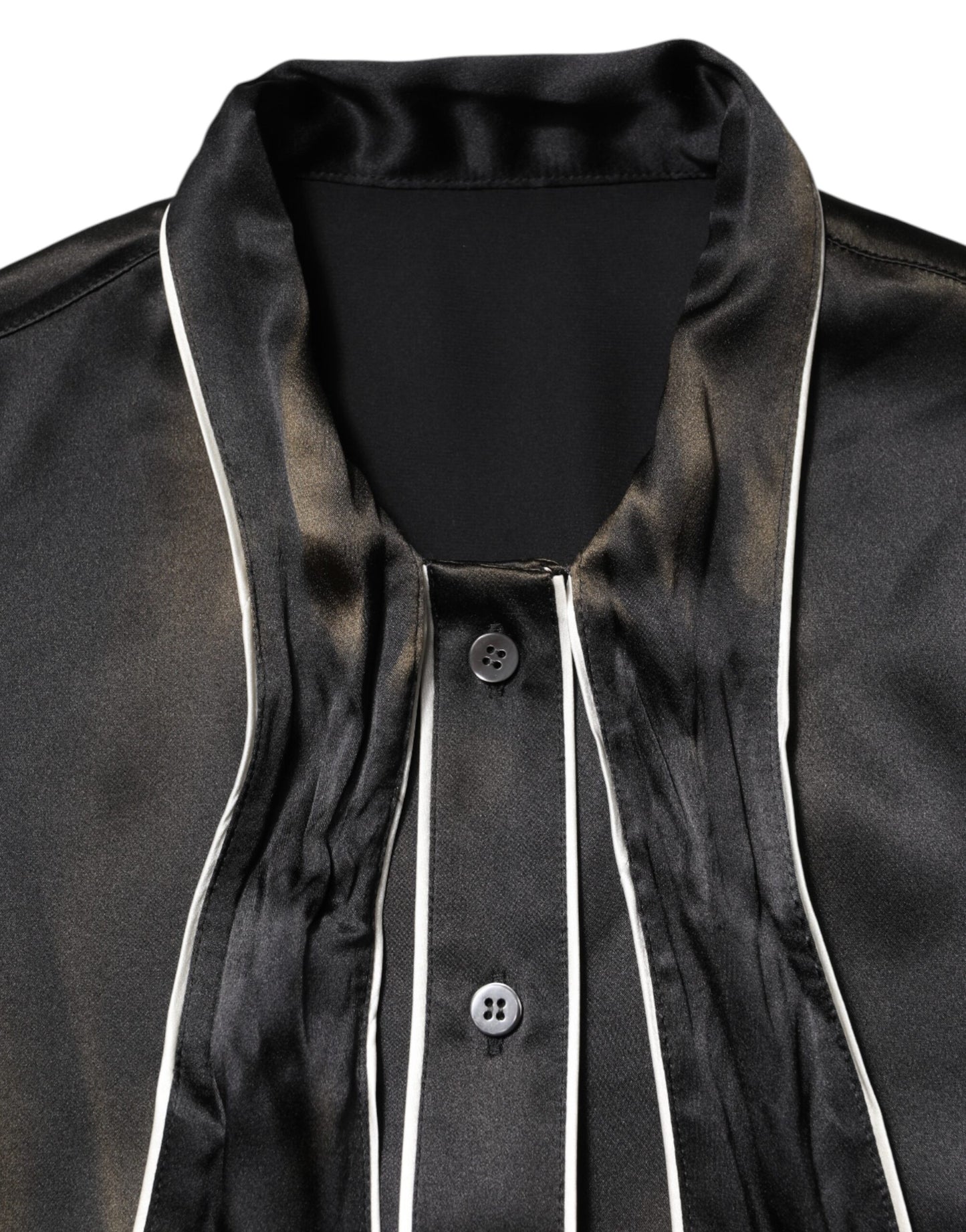Dolce & Gabbana Schwarzes Seidenblusentop mit Ascot-Kragen und Knöpfen