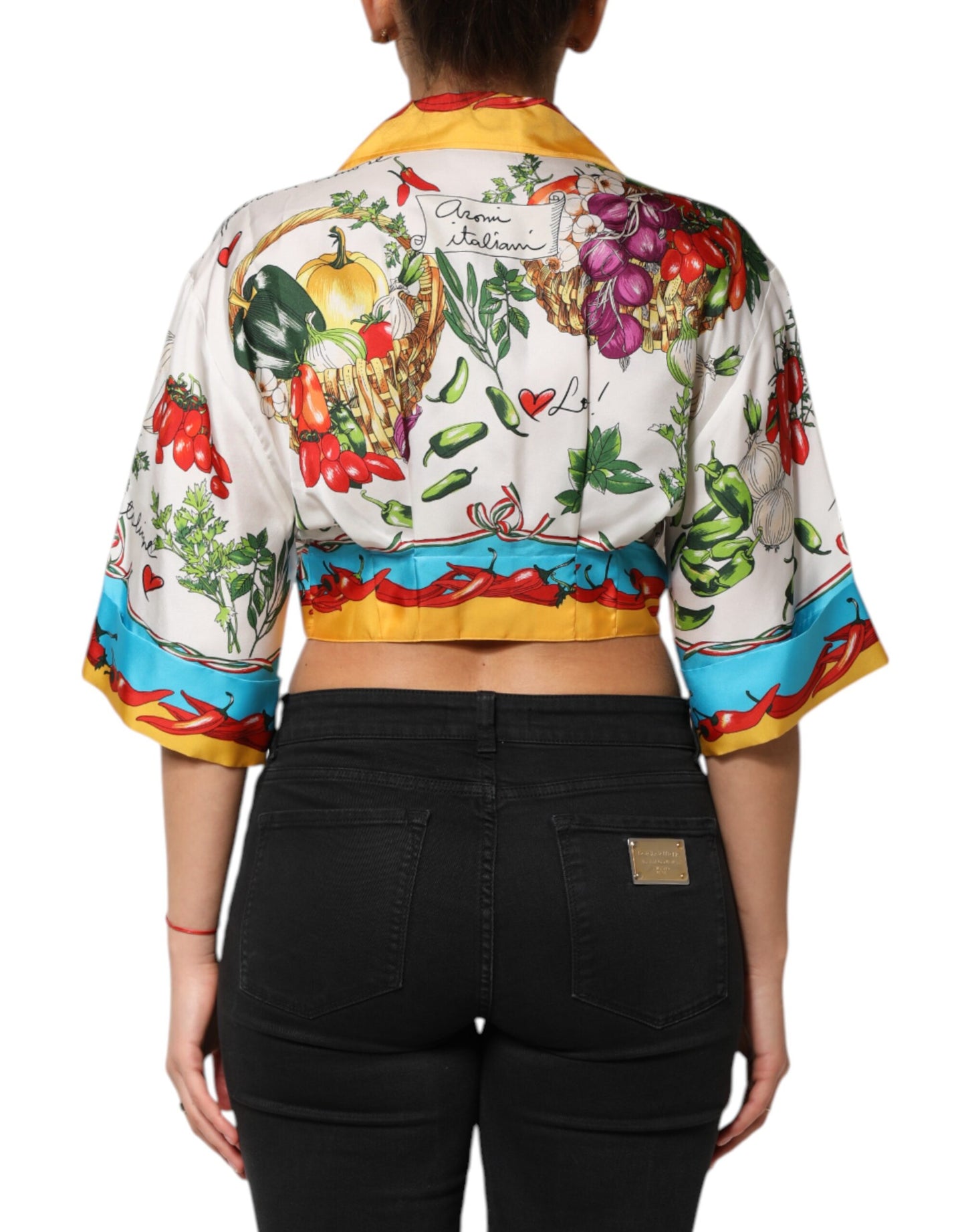 Dolce & Gabbana Multicolor Chili Seide Cropped Bluse Top