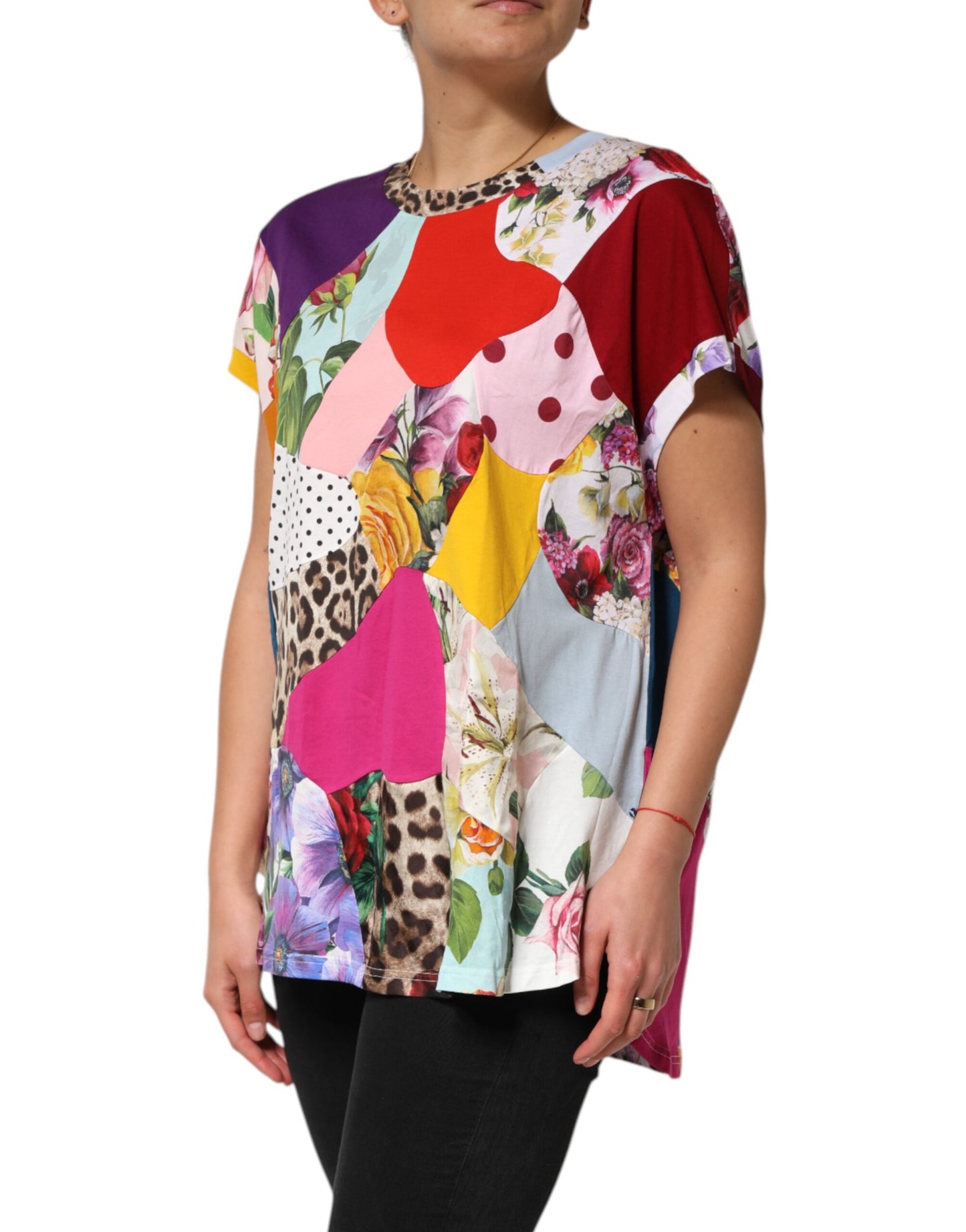 Dolce & Gabbana Multicolor Patchwork-Baumwoll-Seidenbluse Top