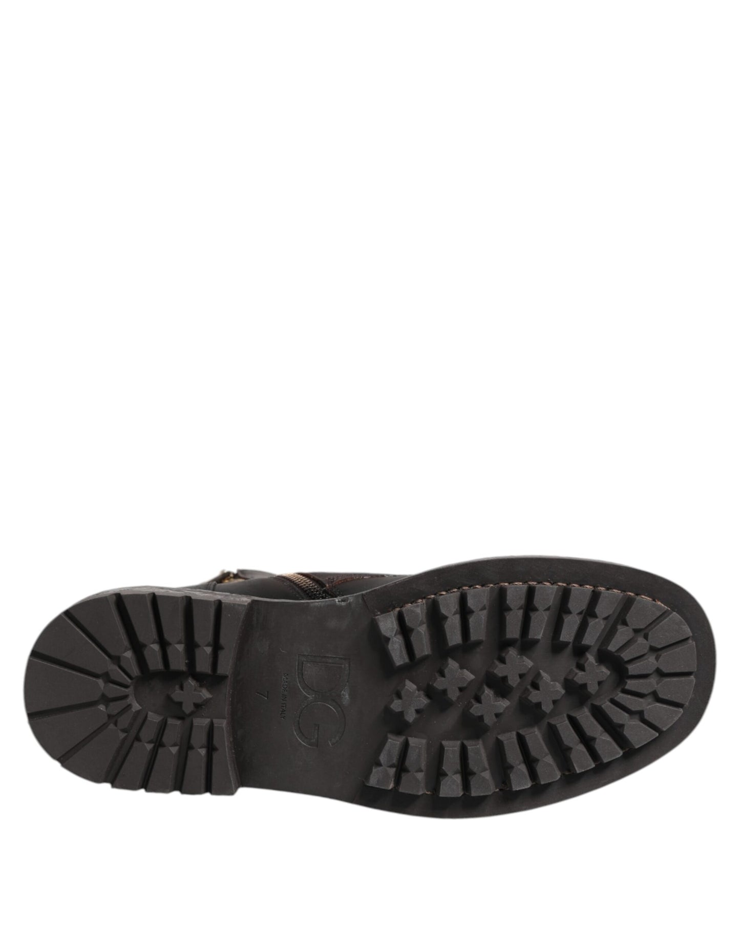 Dolce & Gabbana Dunkelbraune Leder-Schnürstiefel mit mittlerer Wade