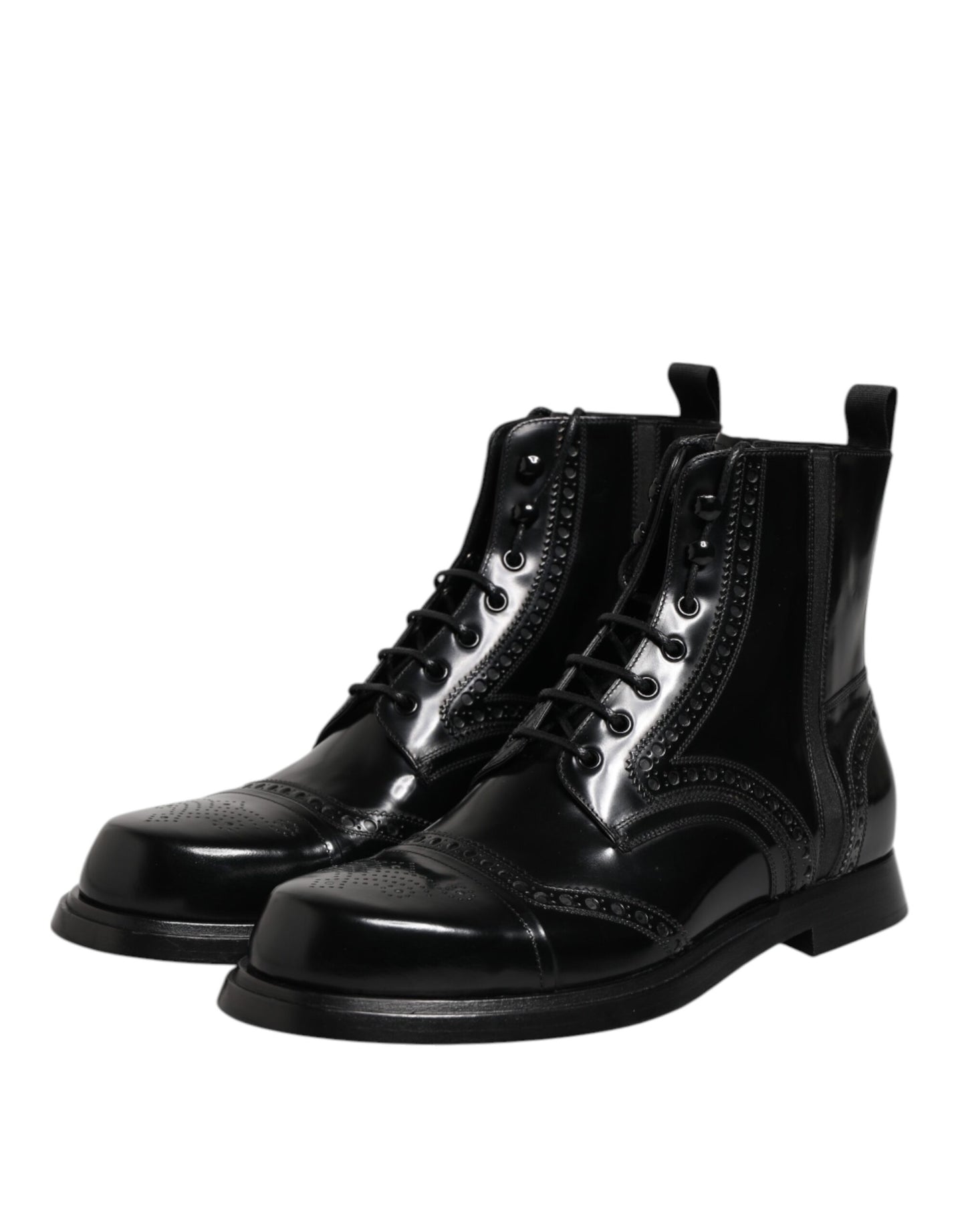 Dolce & Gabbana Schwarze Leder Schnürstiefel mit mittlerer Wade