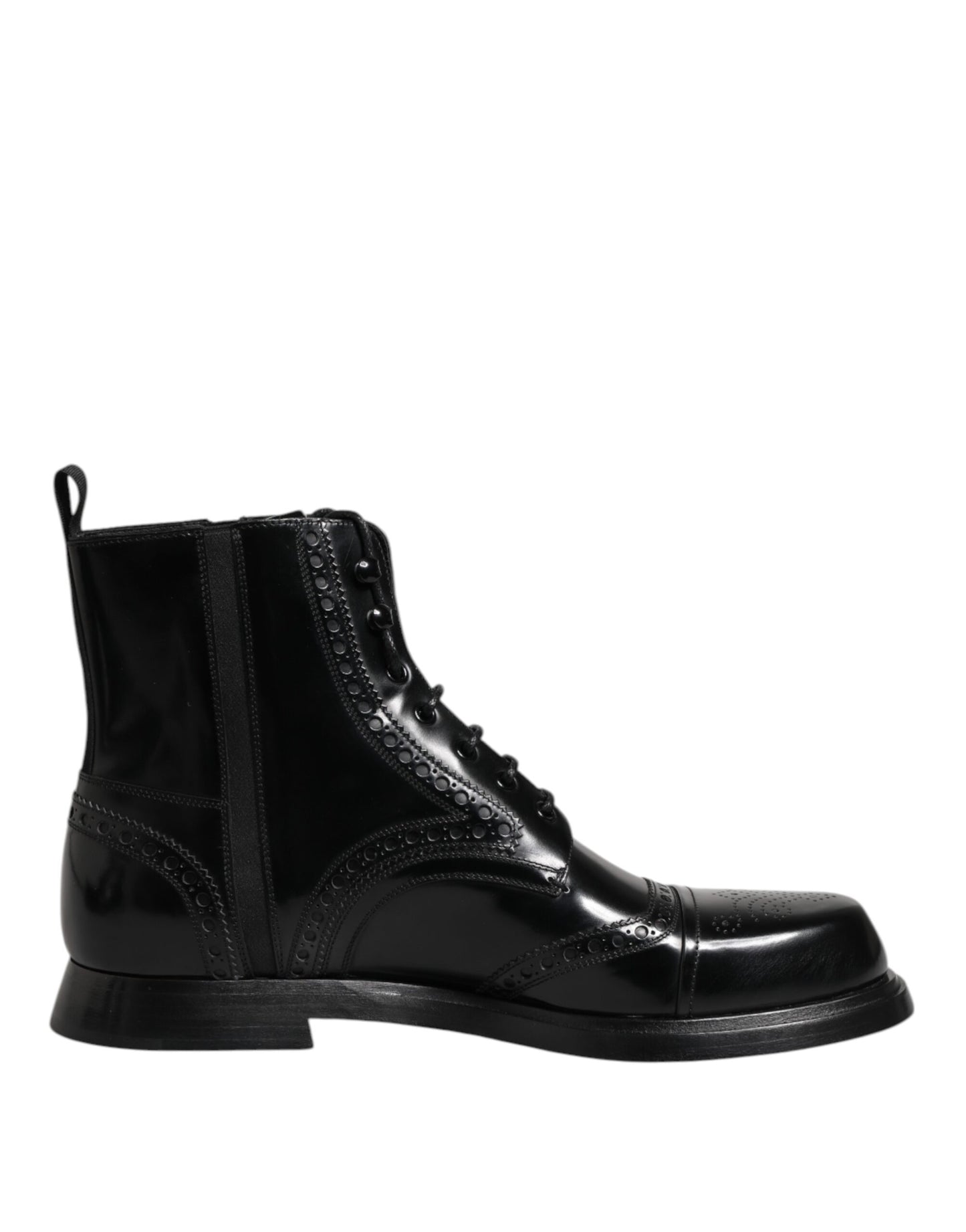 Dolce & Gabbana Schwarze Leder Schnürstiefel mit mittlerer Wade