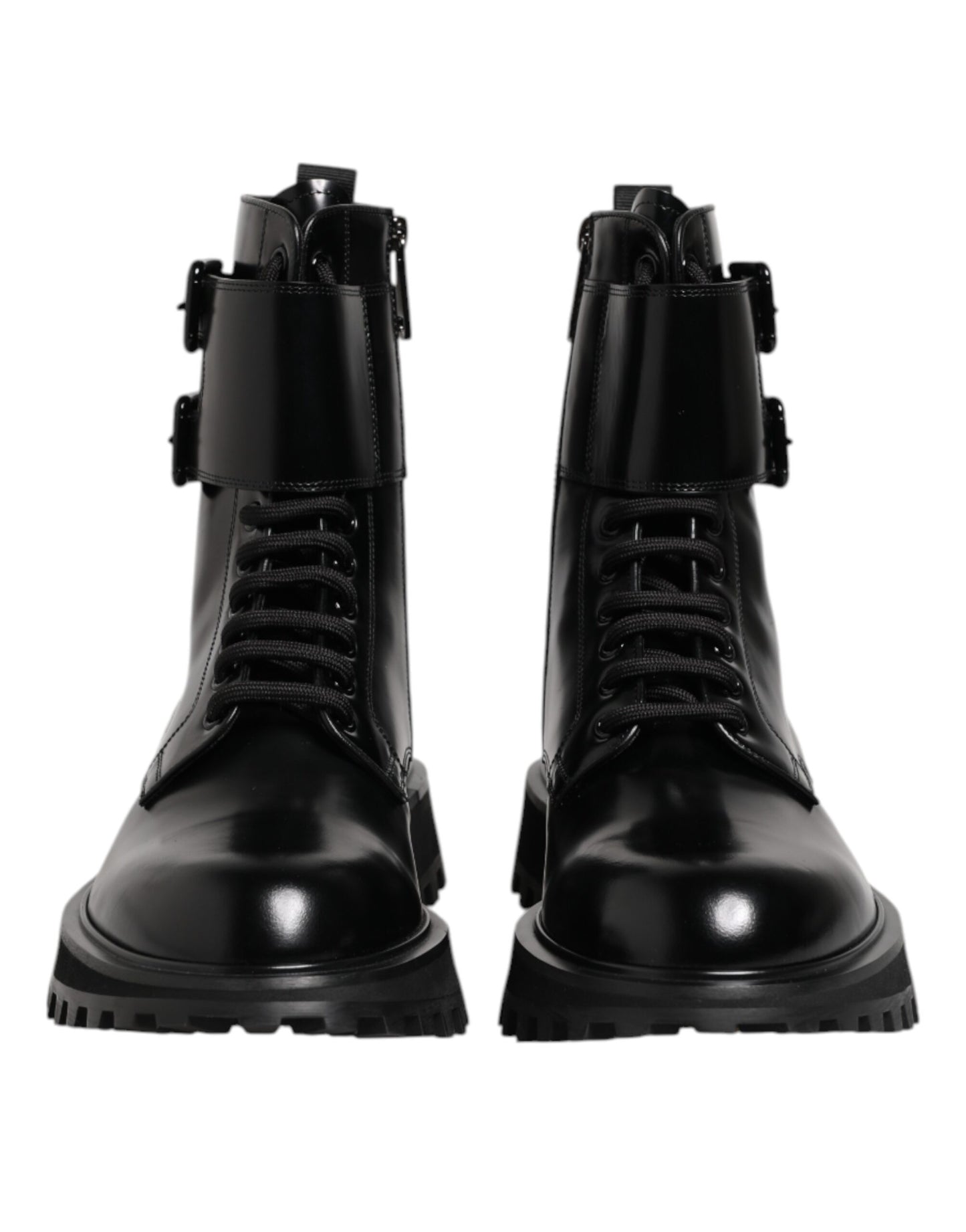 Dolce & Gabbana Schwarze Leder Schnürstiefel mit mittlerer Wade