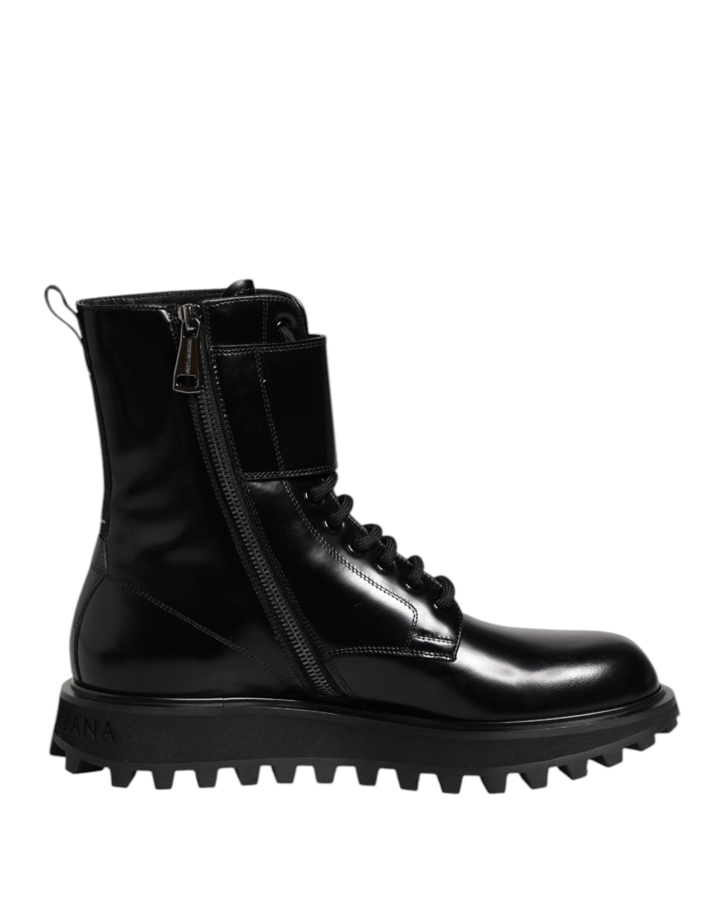 Dolce & Gabbana Schwarze Leder Schnürstiefel mit mittlerer Wade