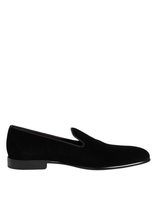 Dolce & Gabbana Schwarzer Samt Slip On Loafers Männer Formelle Schuhe