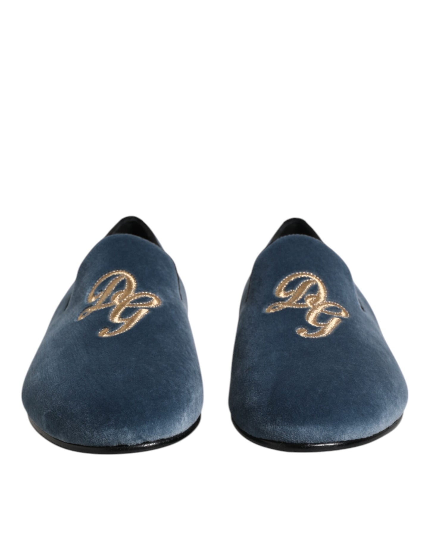Dolce & Gabbana Blauer Samt DG Logo Loafers Formelle Schuhe