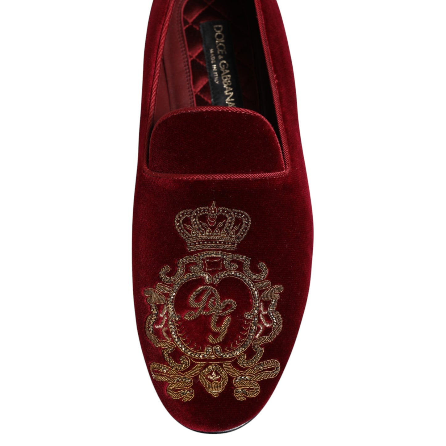 Dolce & Gabbana Red Velvet Gold Crown Herren Loafers Schuhe