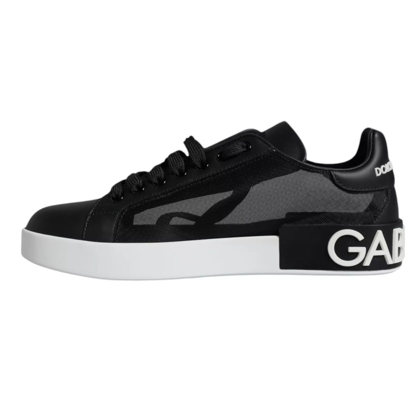 Dolce & Gabbana Schwarzes Kalbsleder Portofino Sneakers Schuhe
