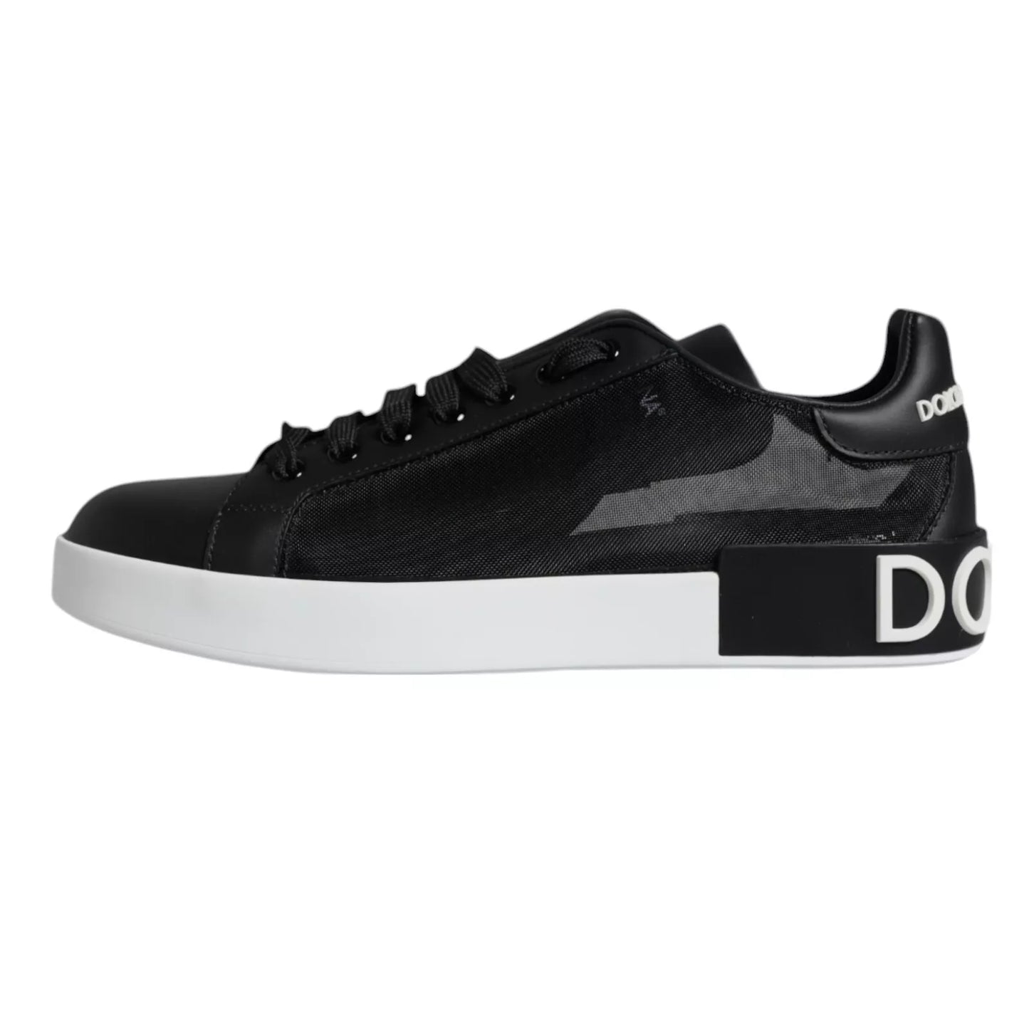 Dolce & Gabbana Schwarzes Kalbsleder Portofino Sneakers Schuhe