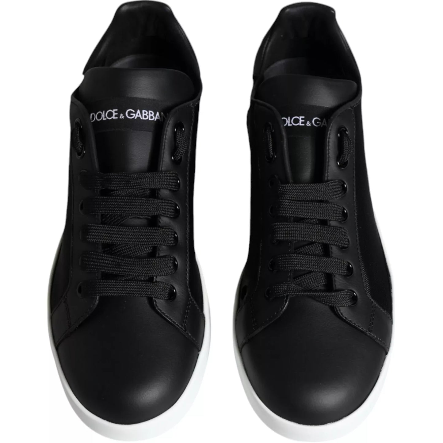 Dolce & Gabbana Schwarzes Kalbsleder Portofino Sneakers Schuhe