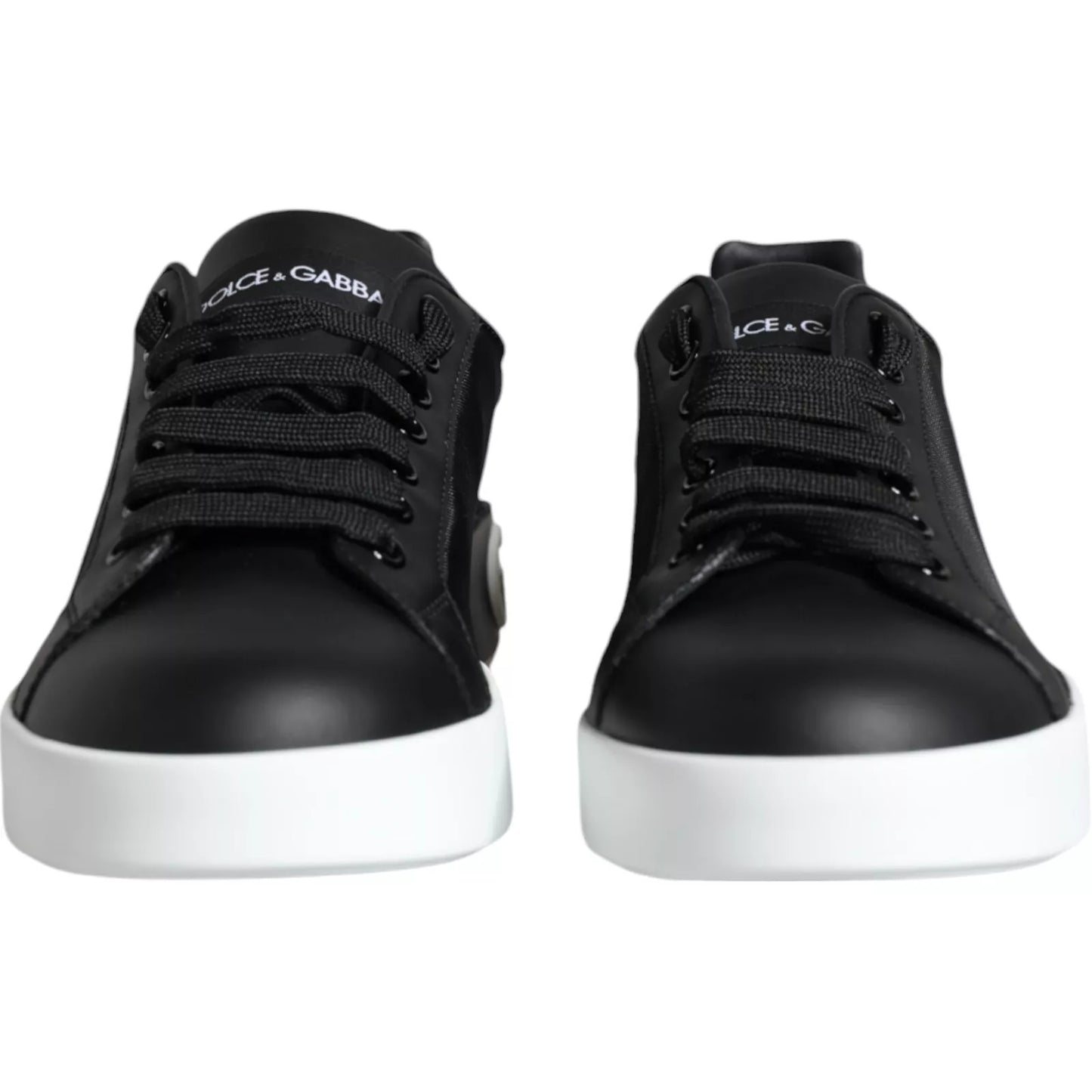 Dolce & Gabbana Schwarzes Kalbsleder Portofino Sneakers Schuhe