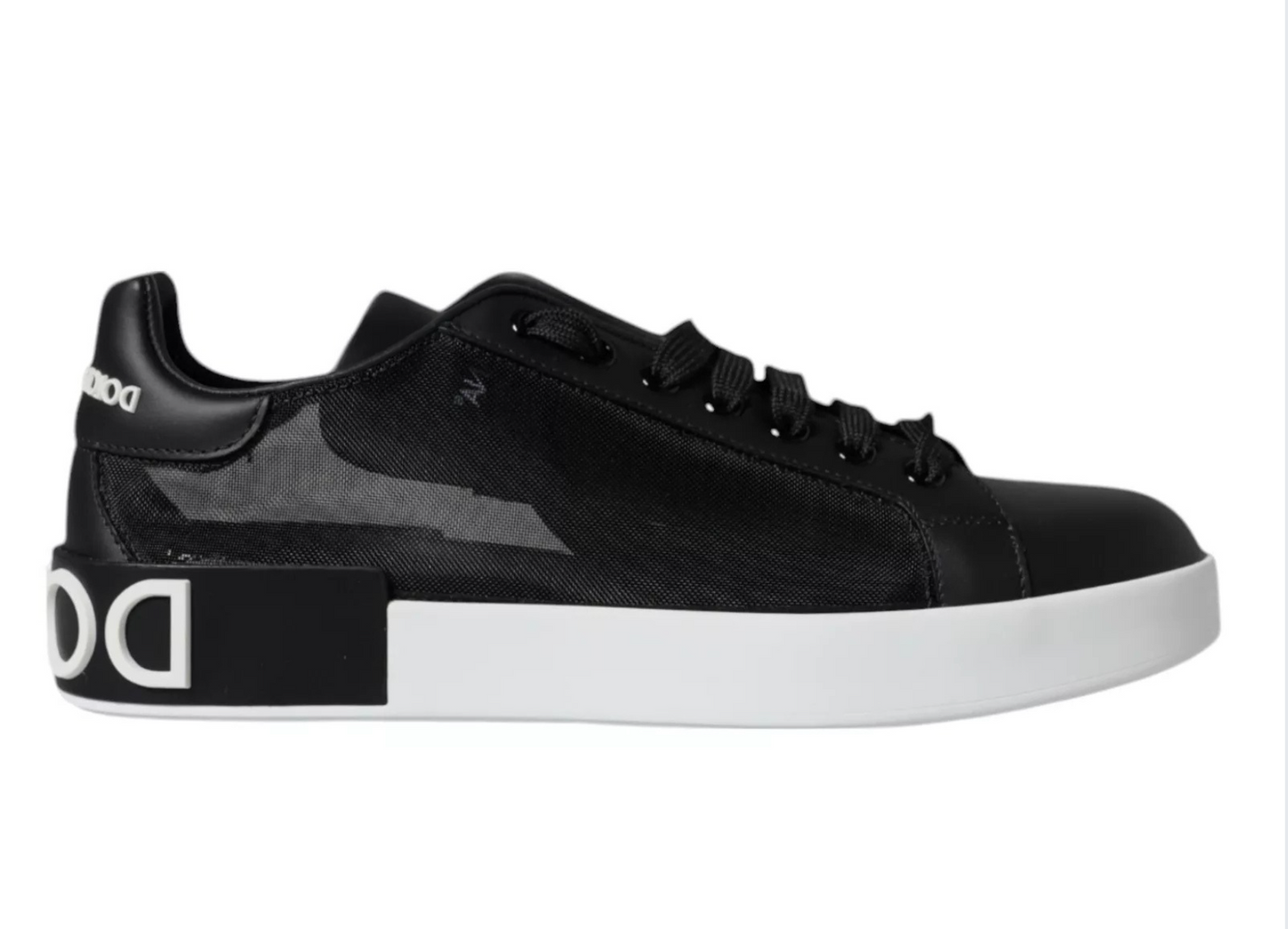 Dolce & Gabbana Schwarzes Kalbsleder Portofino Sneakers Schuhe