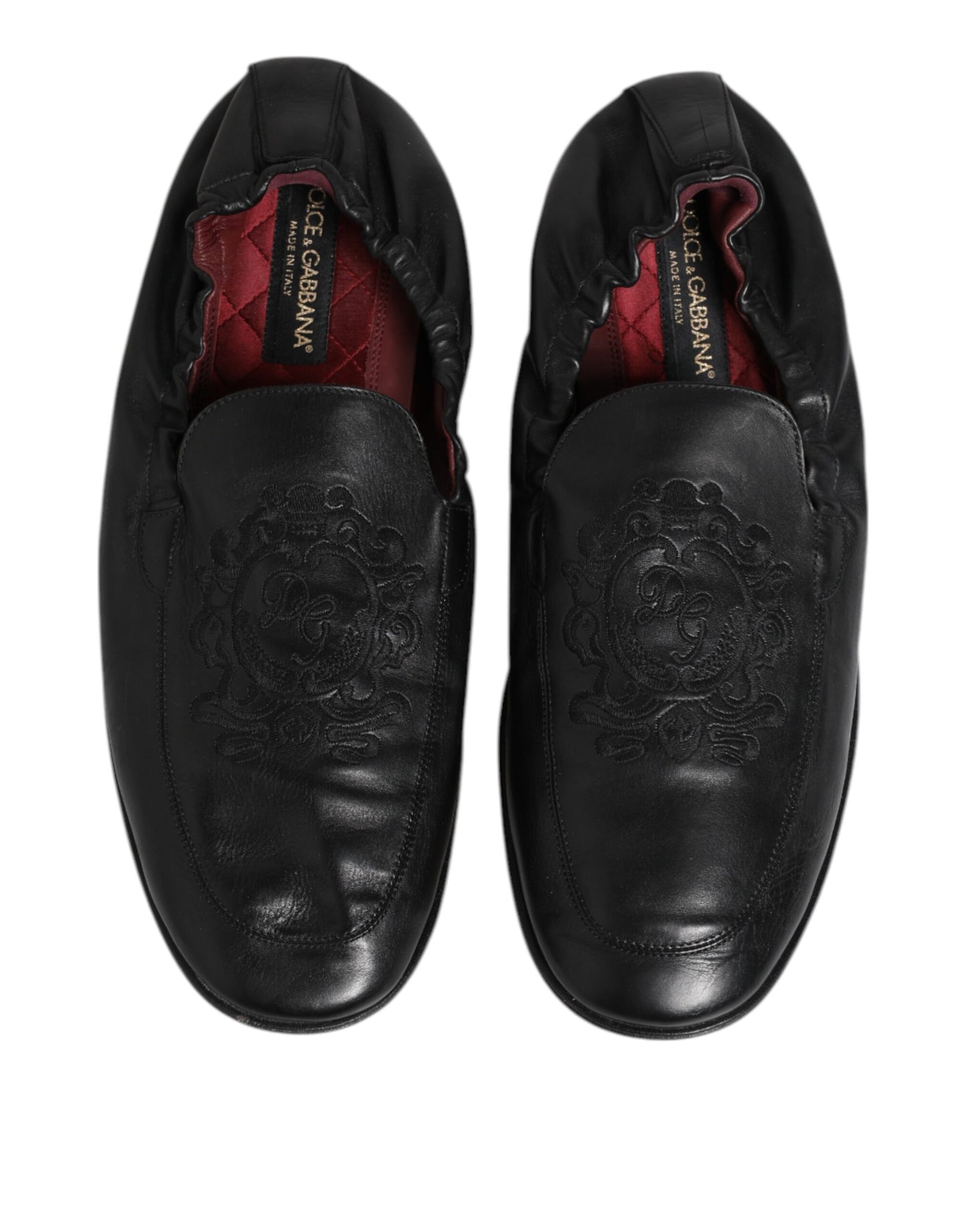 Dolce & Gabbana Schwarzes Leder Slip On Männer flache Loafers Schuhe