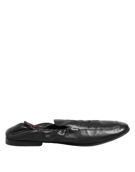 Dolce & Gabbana Schwarzes Leder Slip On Männer flache Loafers Schuhe